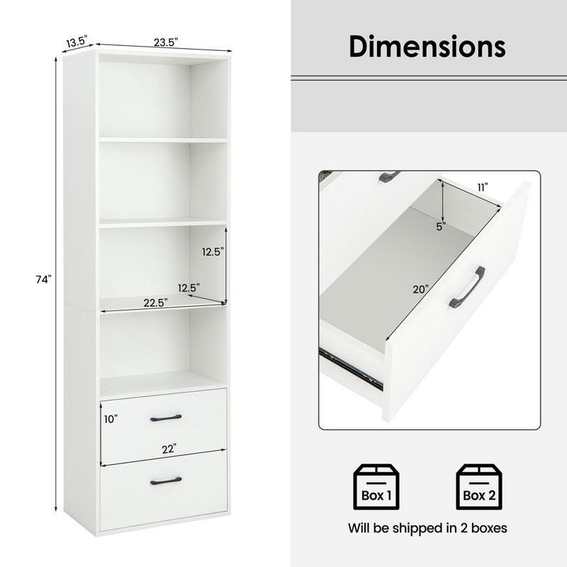 Costway 6-Tier Tall Bookshelf Freestanding Modern Bookcase Black Storage Cabinet White/Black, 3 of 11