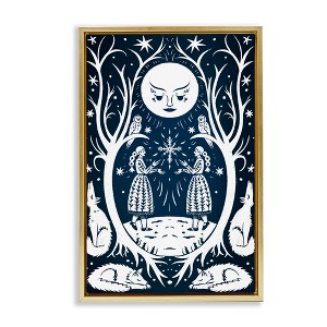 Stupell Industries Woodland Folk Girls with Moon Floating Frame Canvas Art - 1 of 4