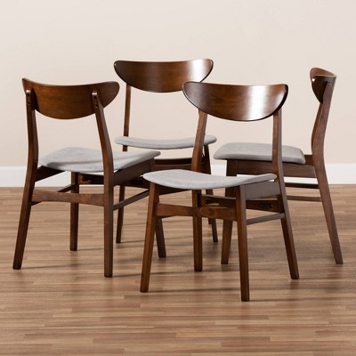 Set of 4 Parlin Light Grey Fabric and Walnut Wood Dining Chairs