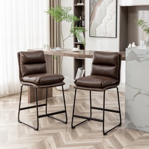 Ridstar Set of 2 Counter Height Stools For Dining Room & Counter-Brown - 1 of 4