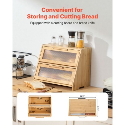 VEVOR Double Layer Bread Box for Kitchen Counter, Large Capacity Bamboo Bread Storage Container, Farmhouse Wooden Breadbox, Natural — фото 4