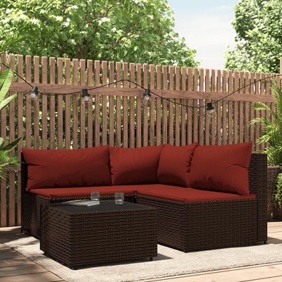vidaXL 4 Piece Patio Lounge Set with Cushions Brown Poly Rattan