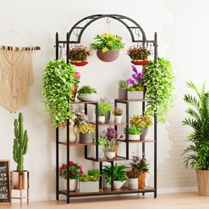 Artloge 5 Tier Tall Heavy Duty Metal Plant Stand Indoor Display Shelf Decorative Flower Shelves Pot Holder with 16 Hanging Hooks for Home Garden Patio - 1 of 4