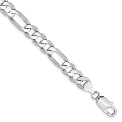 Black Bow Jewelry Men's 7.5mm 14K White Gold Solid Flat Figaro Chain Bracelet, 9 Inch
