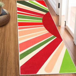 Boho Rugs Washable Kids Rug Non Slip Nursery Rug Low Pile Floor Mat Soft & Non-Shedding Sunshine Carpet Colorful Rainbow Printed Indoor Rugs - 1 of 4