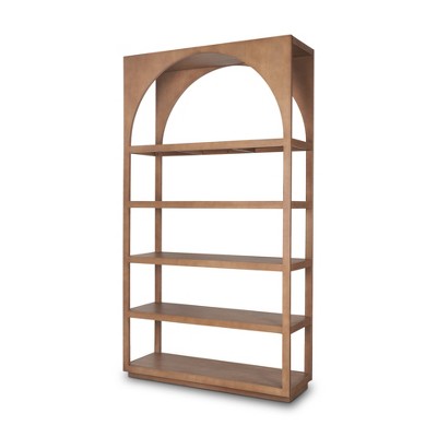 HomeRoots 47" Brown Arched Solid Wood Five Tier Bookcase