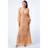 Slickblue Women's Ruffle Maxi Dress with V Neck, Self Belt & Cut-Out Sides, Yellow/Terracotta, Size S-L - 2 of 4