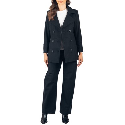 Alpine Swiss Emma Women's Wool Peacoat – Double-Breasted 3/4 Length Overcoat, Stylish & Warm Blazer for Fall & Winter Black 2XL — фото 8