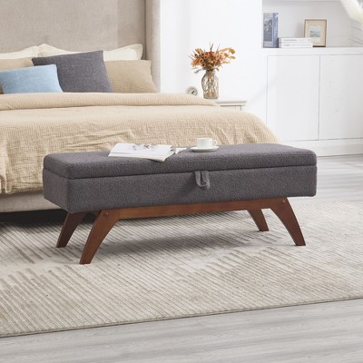 PAGED Storage Ottoman Bench Modern Shoe Bench with Wood Legs, Teddy Fabric End of Bed Table for Living Room, Bedroom, Entryway