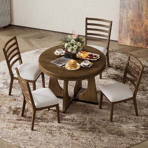 Whisen 5-Piece Retro Rustic Functional Dining Set with 1 Extendable Table and 4 Upholstered Chairs - 1 of 4