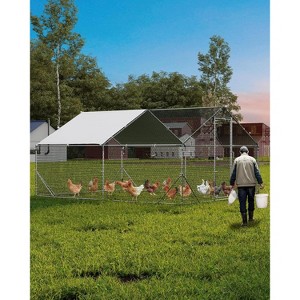 Large Walk-In Metal Chicken Coop, 6.56 x 9.84 x 6.56 ft Outdoor Poultry Run with Waterproof & UV-Resistant Cover, Chicken House for 6-10 Chickens - 1 of 4