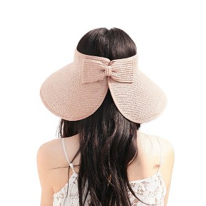 Anna-Kaci Women's Wide Brim Visor Hat with Bow Detail Adjustable Velcro Closure for Beach or Outdoor Protection - 1 of 4
