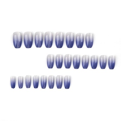 LOVELAY CREATIONS Blue Ombre Coffin Press-On Nails with Glitter Glossy