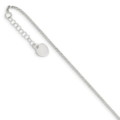 Black Bow Jewelry Sterling Silver 1.5mm Cable Chain And Polished Heart Anklet, 9-10 Inch