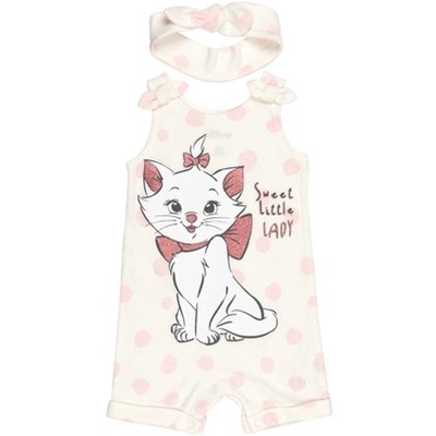 Image of Disney Fairies Disney Classics Marie Newborn Baby Girls Romper and Headband Polka Dots Marie White 0-3 Months