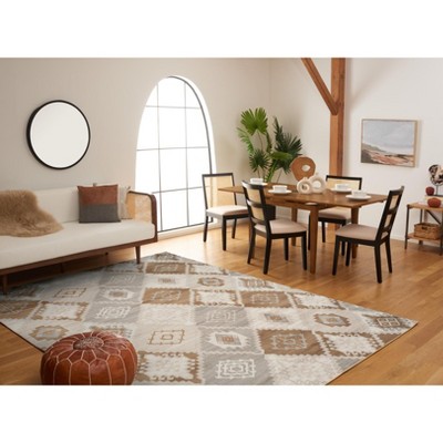 Beige and Cream Rectangular 9' x 12' Reversible Viscose Area Rug