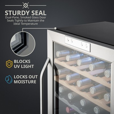 Ivation 33-Bottle Stainless Steel Dual Zone Wine Cooler with LED Lighting