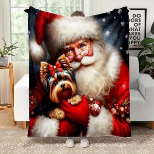 Lomsoe Vintage Christmas Santa Claus and Dog Print Flannel Blanket - All Seasons Soft and Warm Throw Blanket for Bed, Napping, Camping, Travel, Office - 1 of 4