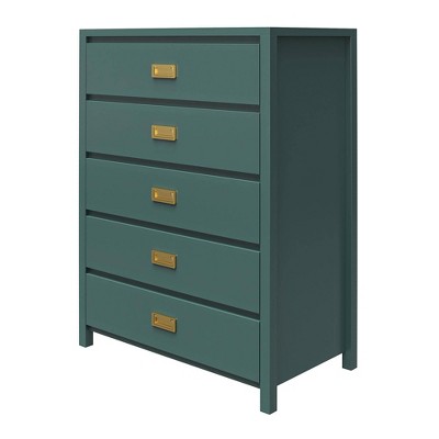 Hunter Green Vertical 5-Drawer Kids' Dresser with Gold Pulls
