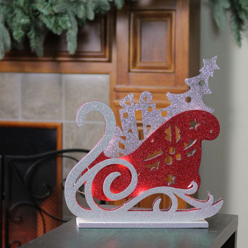 Raz Imports 13.25" Red and Silver LED Lighted Sleigh Silhouette Christmas Tabletop Decor, 3 of 4