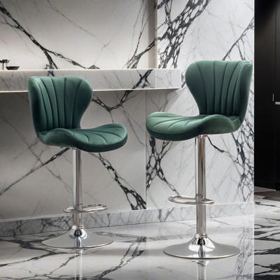 Ellston Velvet Adjustable Swivel Barstools, Set of 2- Leovsnove