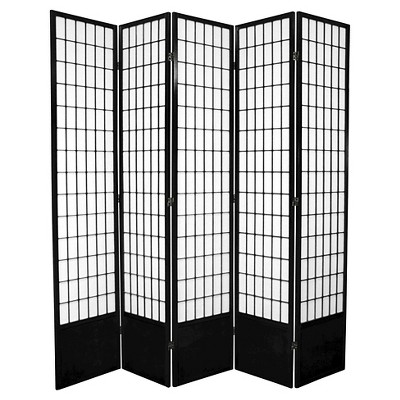 Photo 1 of 7 ft. Tall Window Pane Shoji Screen - Black (5 Panels)