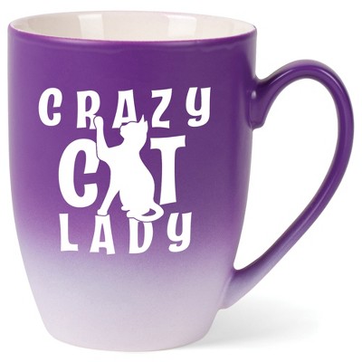 Elanze Designs Crazy Cat Lady Two Toned Ombre Matte Purple and White 12 ounce Ceramic Stoneware Coffee Cup Mug