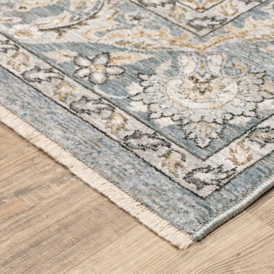 Maharaja Blue and Ivory Synthetic Traditional Area Rug 5'3" x 7'6"