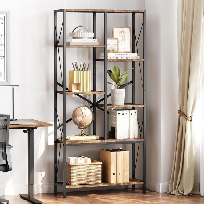 GAOMON Bookshelf 31.49 inches Split Level Vintage Storage Bookcase Tall Standing Metal Frame Open Display Racks Large Book Shelf