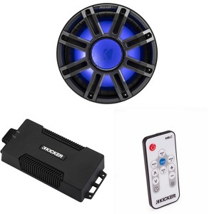 Kicker 48PXA6001 Weatherproof Powersport Mono Amp & 12" 4 Ohm Premium Marine Subwoofer (Charcoal Grill ) Includes LED Remote - 1 of 4