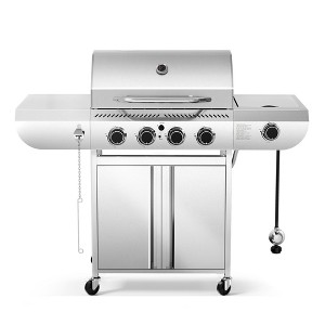 R.W.FLAME 4-Burner Propane Gas Grill with Side Burner, 42,000 BTU Stainless Steel BBQ Grill for Outdoor Cooking, with Cast Iron Grates, Baking Pan - 1 of 4