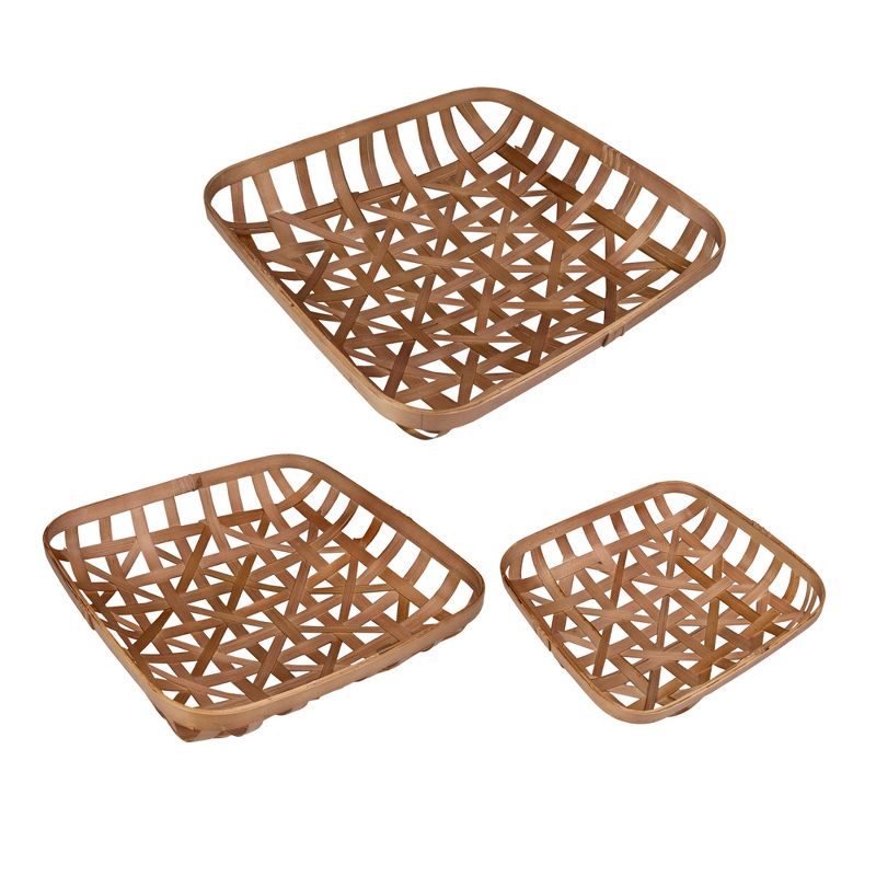 Northlight Set of 3 Brown Square Lattice Tobacco Table Top Baskets, 4 of 6