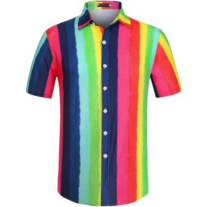 Lars Amadeus Men's Short Sleeve Button Down Summer Beach Vertical Striped Shirts - 1 of 4