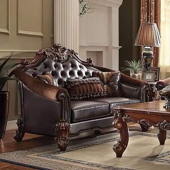 67" Vendome II Sofa Two Tone Dark Brown Synthetic Leather and Cherry Finish - Acme Furniture