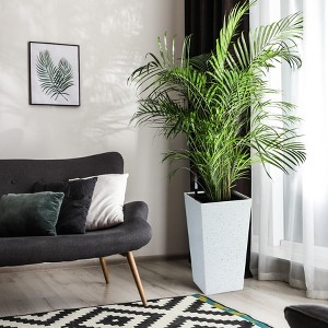 Self-watering planter set of 2, tapered planters with shelf inserts, large resin planters for outdoor plants and front porch decorations - 1 of 4