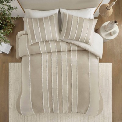Taupe Cotton King/California King Boho Duvet Cover Set