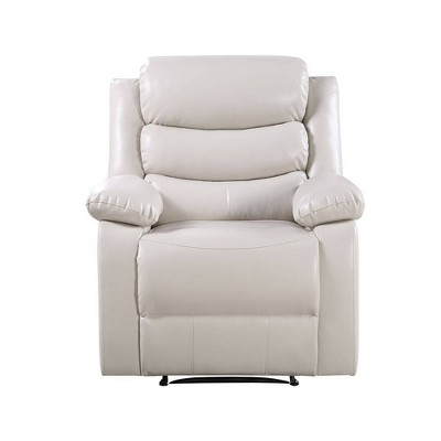 Eilbra Beige Faux Leather Power Recliner with Pillow Top Armrests