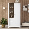 TIRAMISUBEST Modern Storage Wardrobe with Hanging Rods and 2 Drawers, Wooden Closet Bedroom Armoire with Sliding Door & Open Shelves - 2 of 4