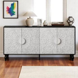 Vintage Carved Symmetrical Design Door Accent Cabinet with Wood Frame,Multi-Functional TV Stand, Sideboard, or Buffet Cabinet,Roman Column Feet - 1 of 4
