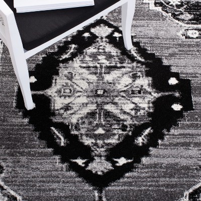 Grey and Ivory Hand-Knotted Synthetic Rectangular Area Rug