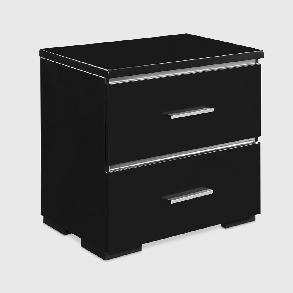 Photos - Storage Сabinet Belmont 2 Drawer Nightstand Black - Finch: Modern Glossy Aluminum Frame, Rubberwood Surface, 40lb Capacity 