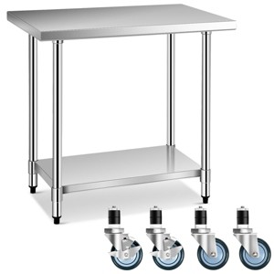 Tangkula 24" x 36" Stainless Steel Commercial Kitchen Work Table w/ 4 Wheels - 1 of 4