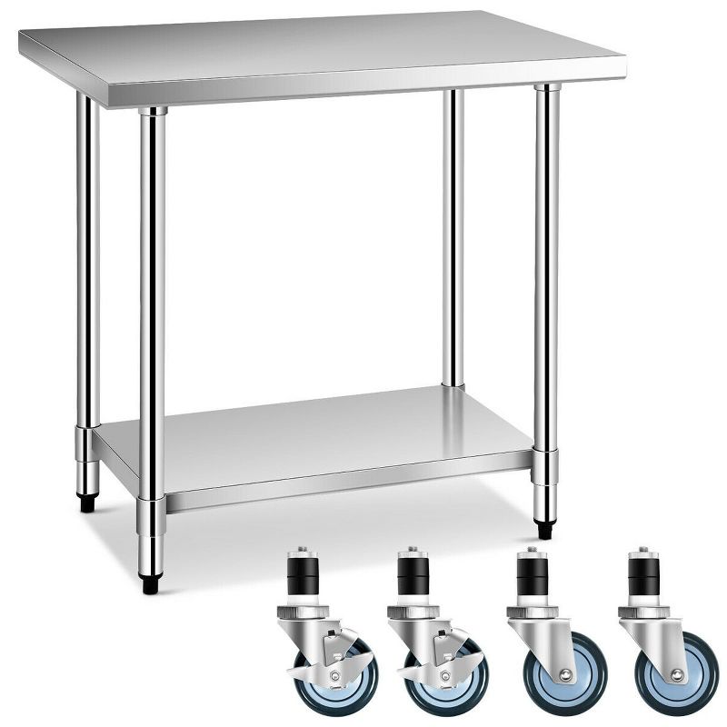 Tangkula 24" x 36" Stainless Steel Commercial Kitchen Work Table w/ 4 Wheels, 1 of 11