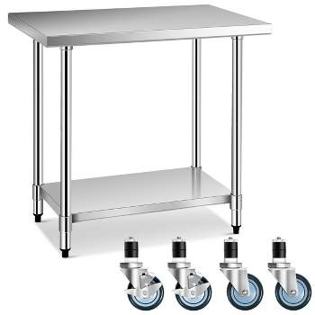 Tangkula 24" x 36" Stainless Steel Commercial Kitchen Work Table w/ 4 Wheels