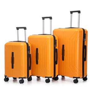 UBSSO 3 Piece Hardside Spinner Luggage Set (20" Carry-On, 24", 28"), ABS Suitcase with TSA Lock, Black and Orange - 1 of 4