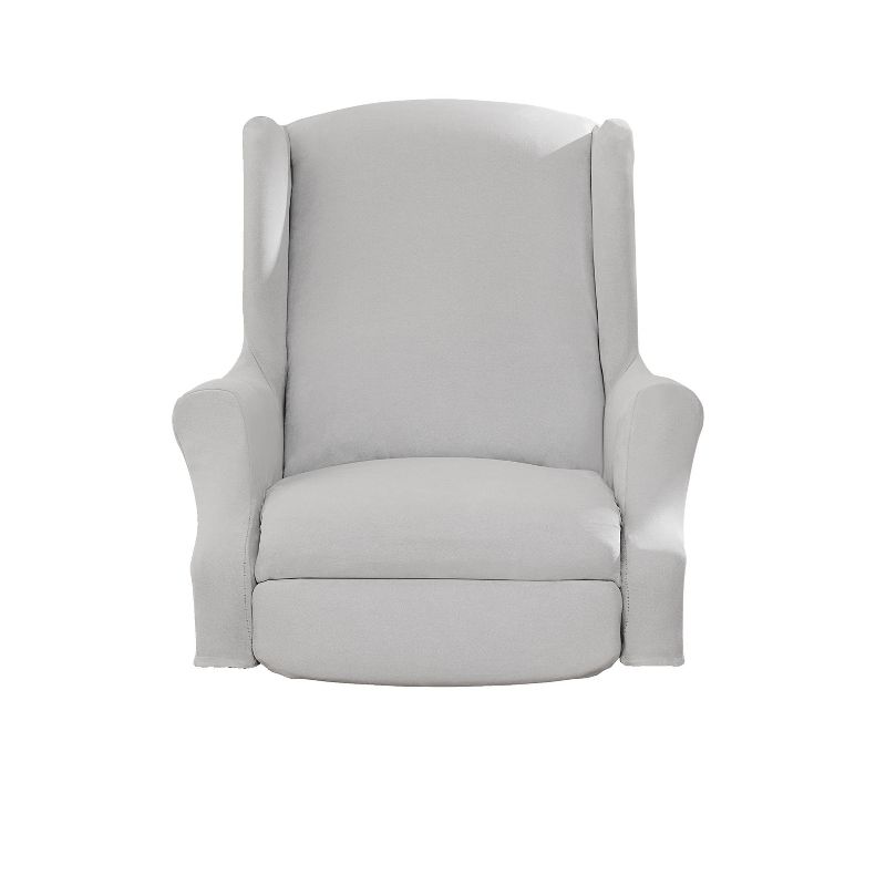 Sure Fit 2pc Ultimate Stretch Suede Wingback Chair Slipcover Light Gray, 4 of 8