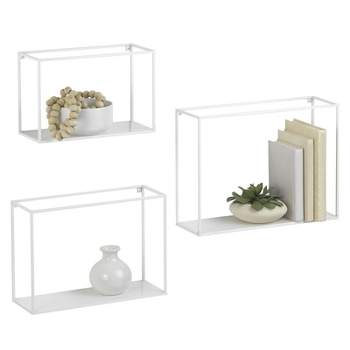 mDesign Metal Floating Wall Mount Rectangle Box Display Frames, Set of 3, White