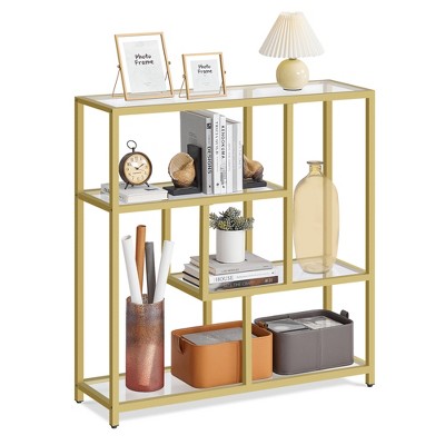 Transparent and Pale Gold 4 - Tier Bookcase - 11.8 x 39.4 x 40.6 Inches Freestanding Shelf. Ideal for Living Room, Office, Bedroom & Kitchen Storage