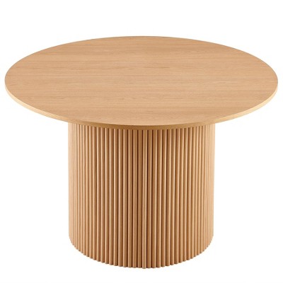 NicBex Dining Table Kitchen Table Farmhouse Round Dining Table for 4 Wood Strip Base Wood Veneer Tabletop for Kitchen and Dining Room