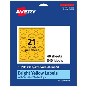 Avery Bright Yellow Paper Labels, 1-1/8" x 2-1/4" Oval Scalloped - 1 of 4